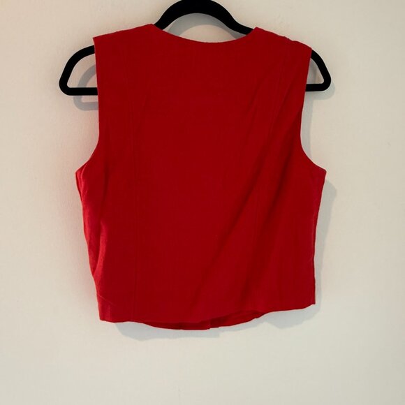 Abercrombie & Fitch Cropped Linen-Blend Button-Through Vest | Red | Size Medium - Picture 4 of 4